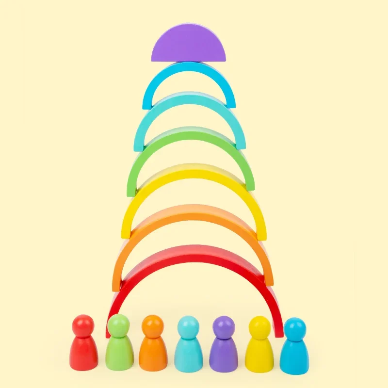 Klocki dla dzieci, zabawki edukacyjne, puzzle, klocki do układania, drewniane klocki dla dzieci, klocki do składania, rozpoznawanie kolorów, most tęczowy