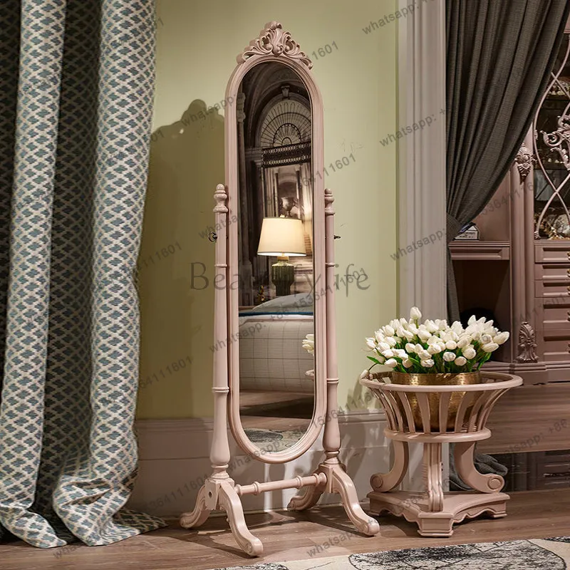 American retro floor makeup mirror European high-end full body mirror all solid wood bedroom furniture