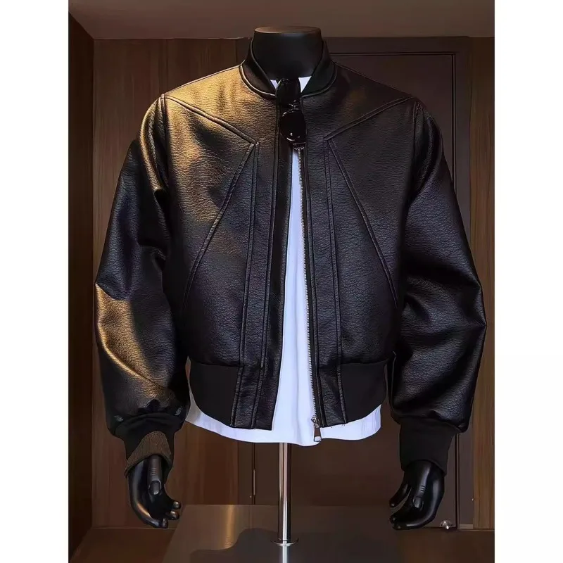 

American Retro Leather Jacket Men's Autumn Design Workwear Jacket Outdoor Cycling Motorcycle Baseball Jacket