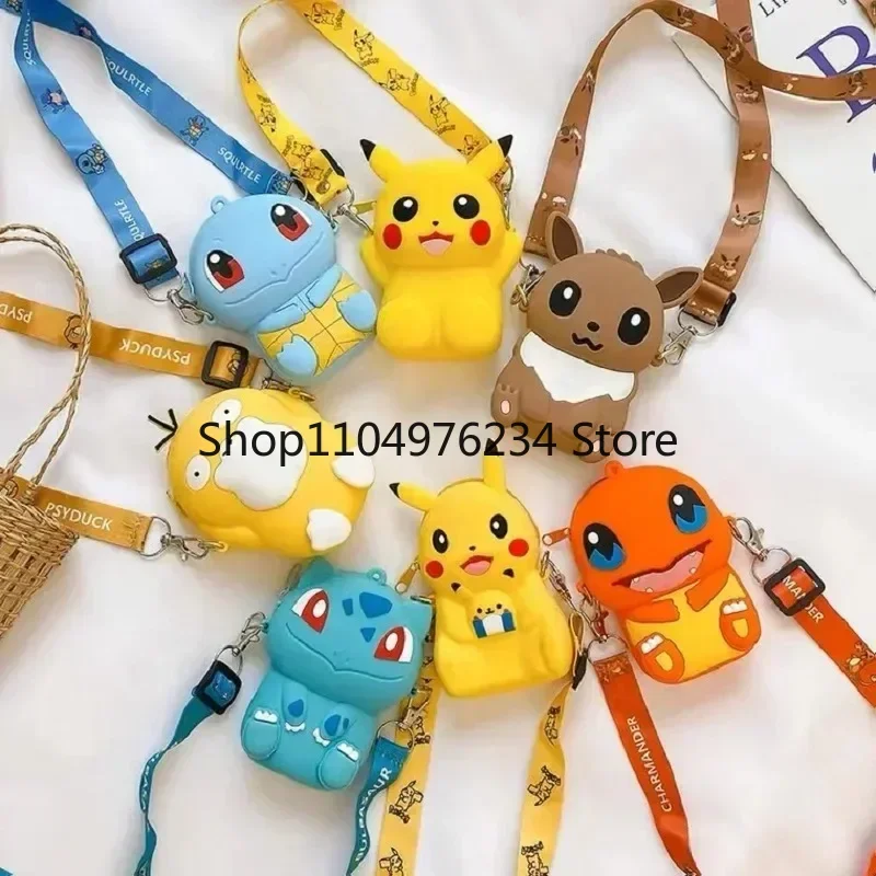 애니메이션 피카추 러블리 패션 가방 공주 작은 스토리지 실리콘 지갑 메신저 만화 피규어 모델 장난감 어린이 선물