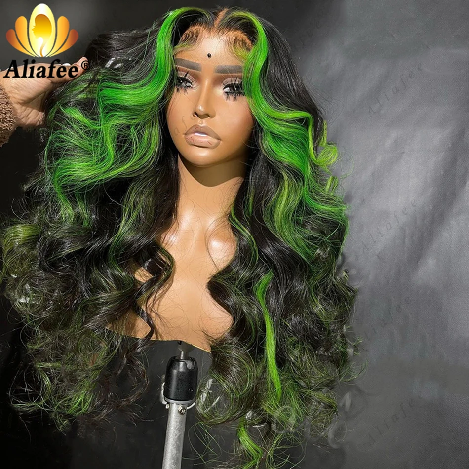 Destaque peruca verde onda do corpo, brasileiro, 100% cabelo humano, pré arrancado, laço transparente com cabelo do bebê, peruca de renda 13x4