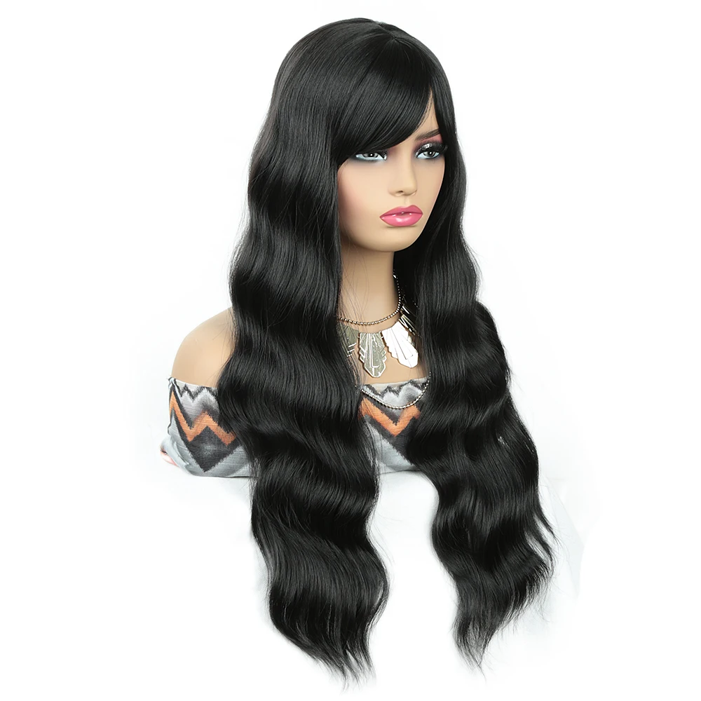 Alibaby Ombre Brown Long Synthetic Wigs with Bangs Straight Cosplay Wig for Women High Temperature Natural Fake Hair