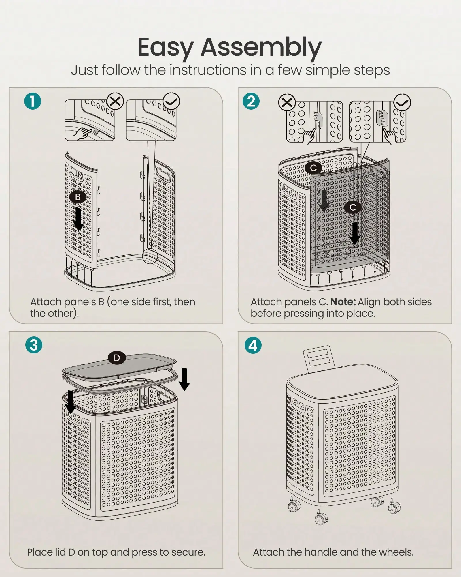 Laundry Hamper with Wheels, Plastic Laundry Basket, 75 L, Slim Storage, for Bathroom Bedroom