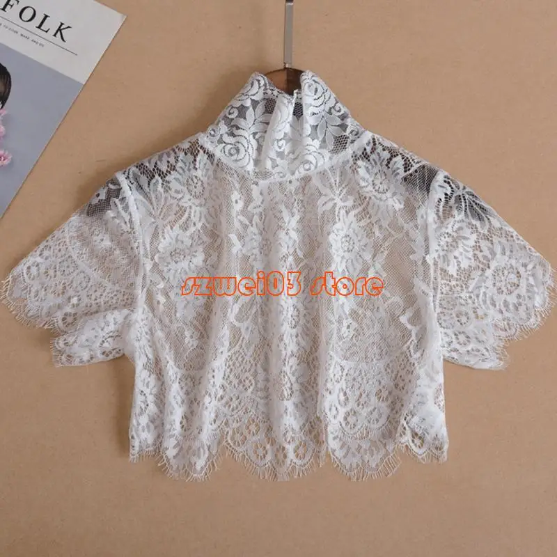 

D46C Detachable Fake Collar Half Shirt Sexy Sheer Eyelash Floral Lace Dickey Choker