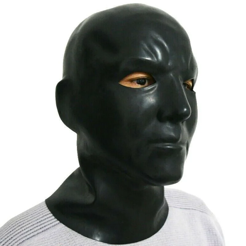 0.6mm Black Latex Moulded Men Mask Rubber Hood  (fits head around 59-63cm)