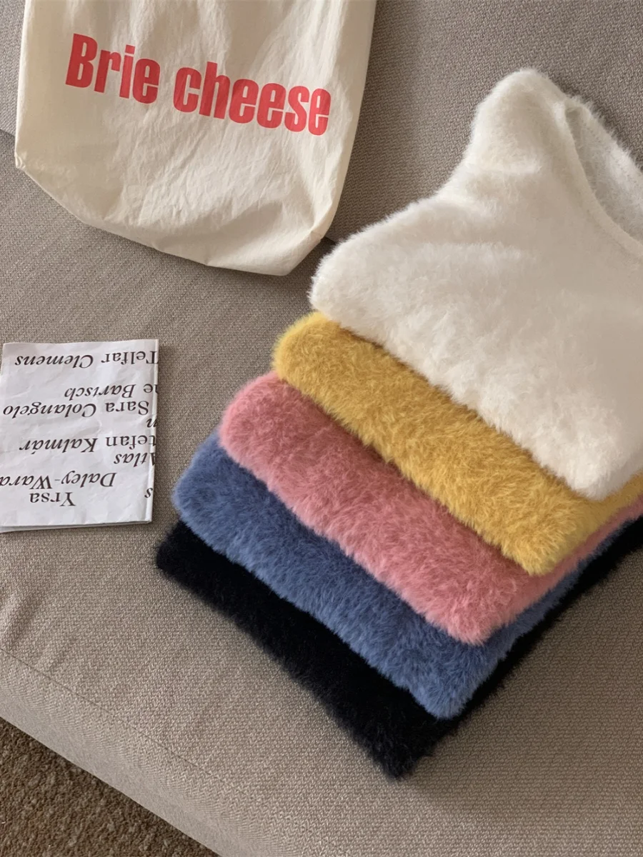 

Норковый бархат ярких цветов Thiened круглый Ne Мягкий уютный дизайн Свитер большого размера однотонного цвета для поездок на работу Sle Long Sve Winter ...