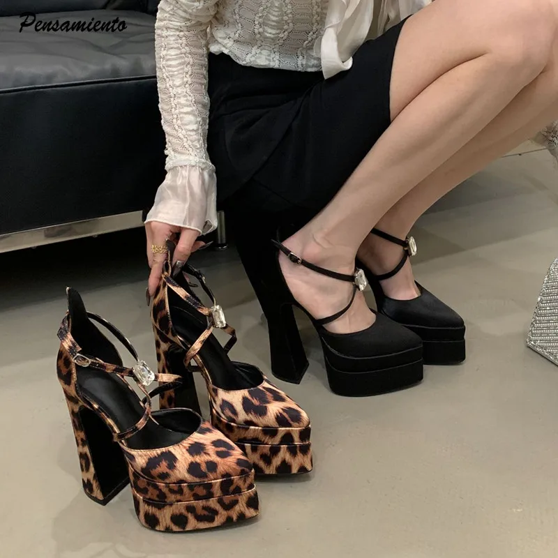 

Подиумный стиль, модные женские туфли-лодочки на танкетке с перекрестными ремешками, весна-лето, пикантные атласные туфли на высоком каблуке с леопардовым узором для вечеринок