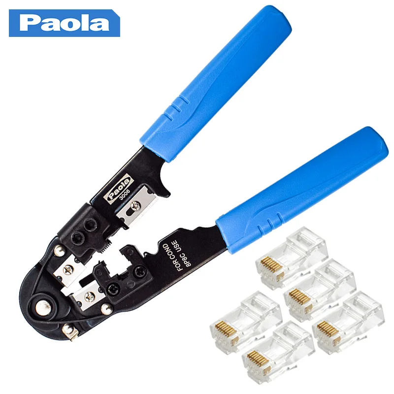 

8P network crimping pliers for wire stripping, crimping, and cutting (with 5 crystal heads included)