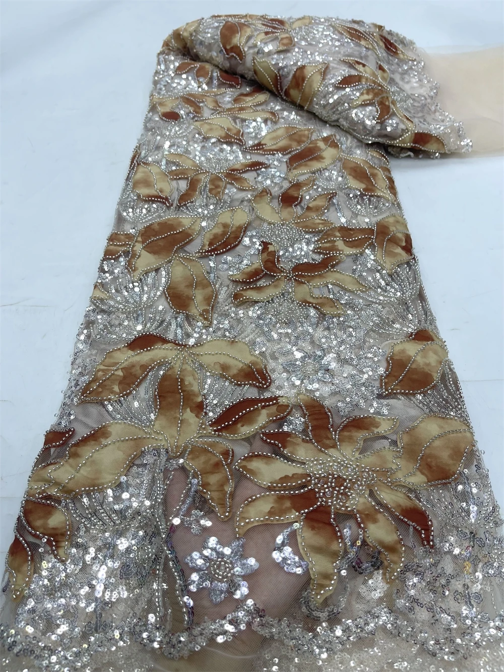 

Nigerian Sequins Embroidery Tulle Lace Fabric, Sewing Net Cloth, Beads Stone Prom Dresses, High Quality, 5Yards, 2024 jy306