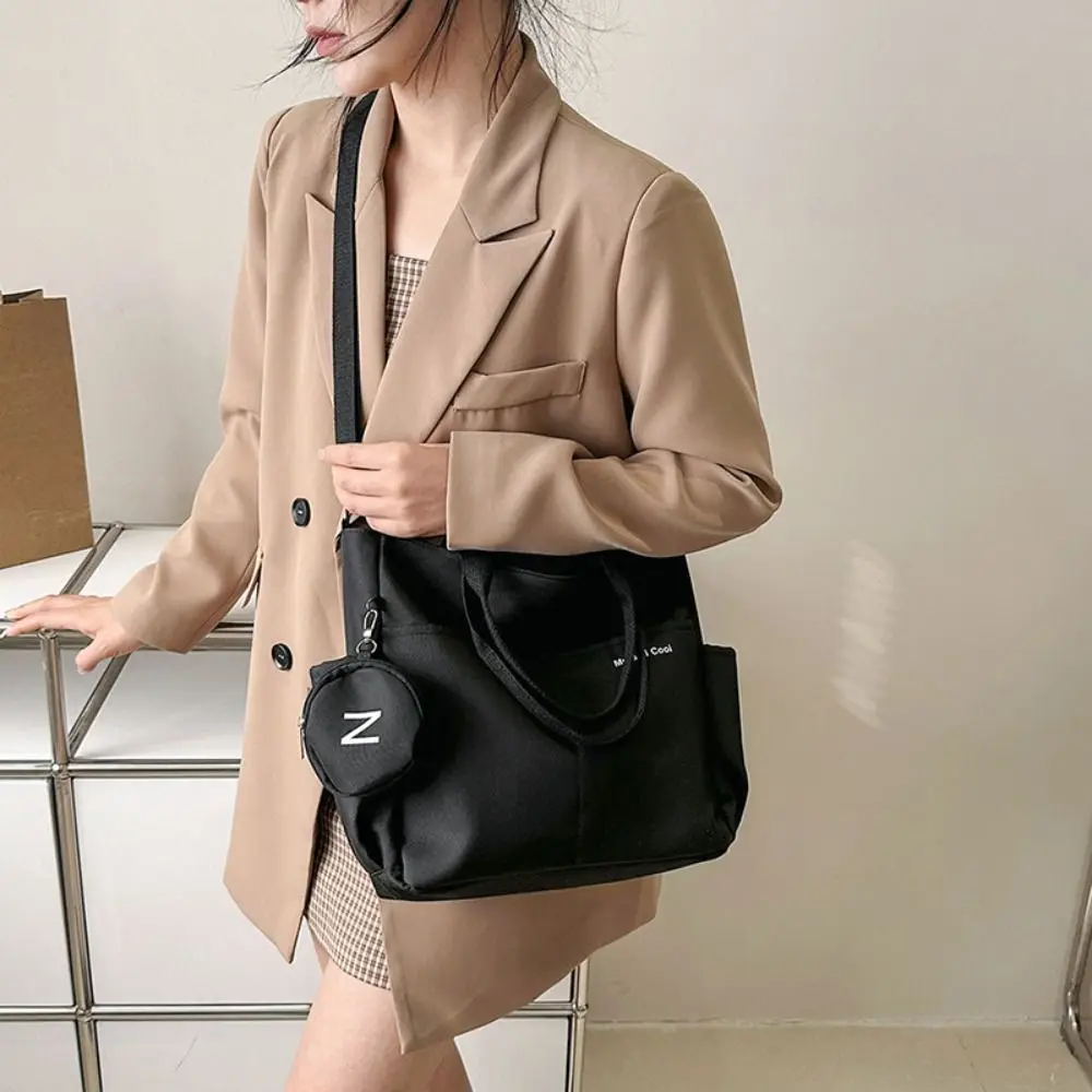 

Casual Nylon Oxford Tote Bag Korean Style Zipper Canvas Shoulder Bag Solid color With Coin Purse Women Handbag Women