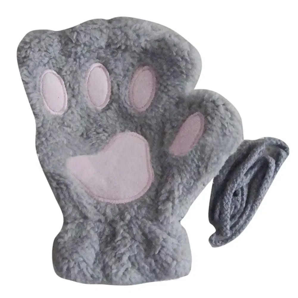 Winter Women Fingerless Gloves Fluffy Bear Cat Plush Paw Claw Half Finger Glove Half Cover Women Female animal paw Gloves Mitten