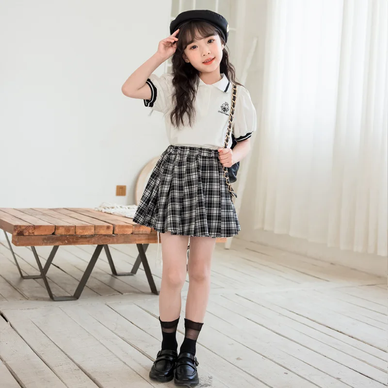 

Girls' Short Sleeve Suit 2025 Summer Girls' Dress Polo Shirt Skirt Two-Piece Suit Children's Women's College Style