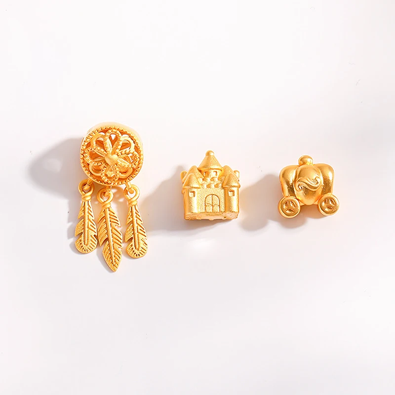 1 Pcs Sand Golden Color Beads DIY Jewelry Accessories For Bracelet Skeleton Castle Pumpkin Cart Design Copper Not easily faded