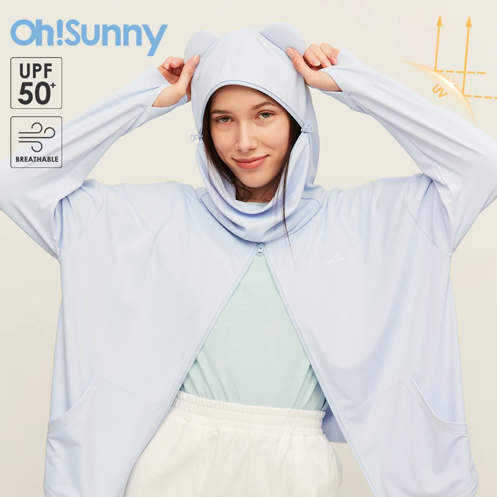 OhSunny New Women Sun Protection Jackets with Bear Ears Anti-UV Skin Coat UPF50+ Quick Dry Hoodie Summer Outdoors Clothing