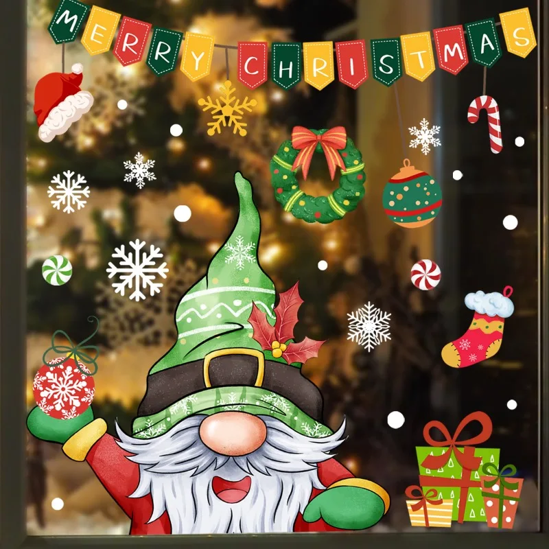 Snowman & Snowflake Bells Gift Static Cling Window Stickers Double-Sided See-Through Wall Decals for Christmas Winter Decor