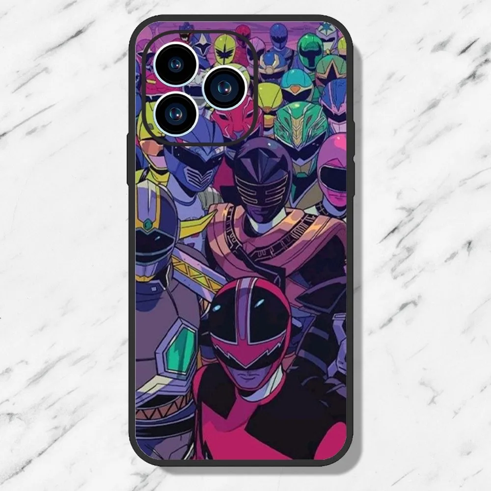 Cartoon P-Power R-Rangers Phone Case For iPhone 11 12 13 14 15 Mini Pro Max Plus 8 xr xs Black Shell