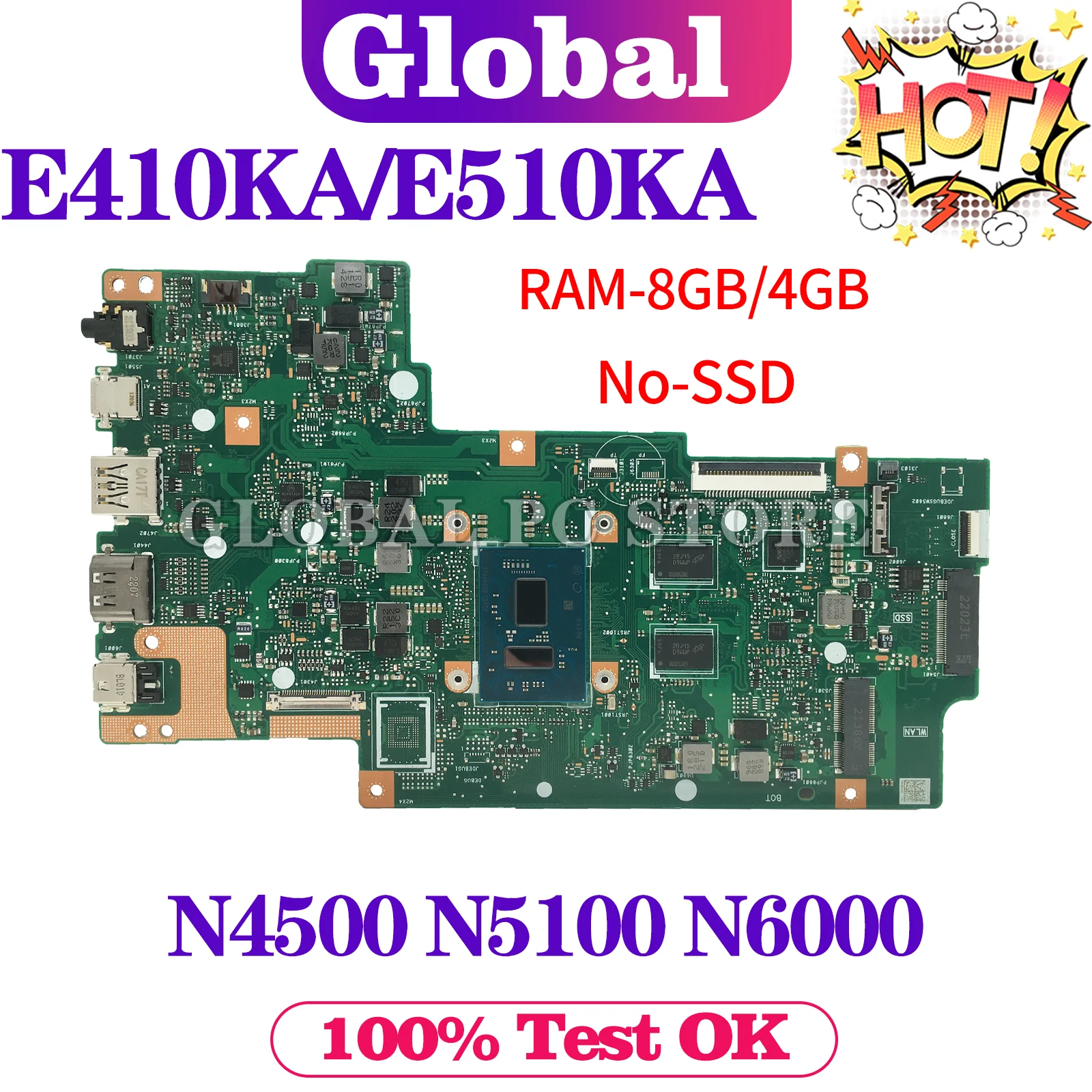 KEFU E410K Mainboard For ASUS Vivobook Go 14 E410KA E510KA E510K L410KA L510KA Laptop Motherboard N4500 N5100 N6000 4GB/8GB-RAM