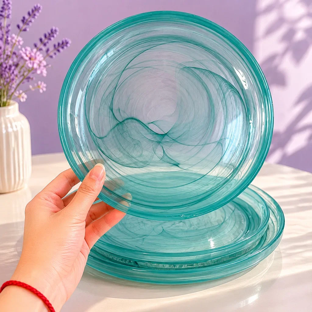 DSA ink and wash cloud glass fruit plate light luxury high-footed cake fruit dessert plate high-footed fruit plate