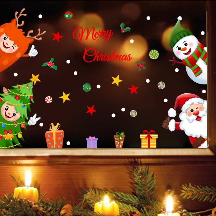 Cartoon Weihnachtsmann Schneemann Wandaufkleber Heimdekoration Elektrostatische Aufkleber Neujahrs-Wandbild Glasfenster-Dekoration Tapete – Detail 3