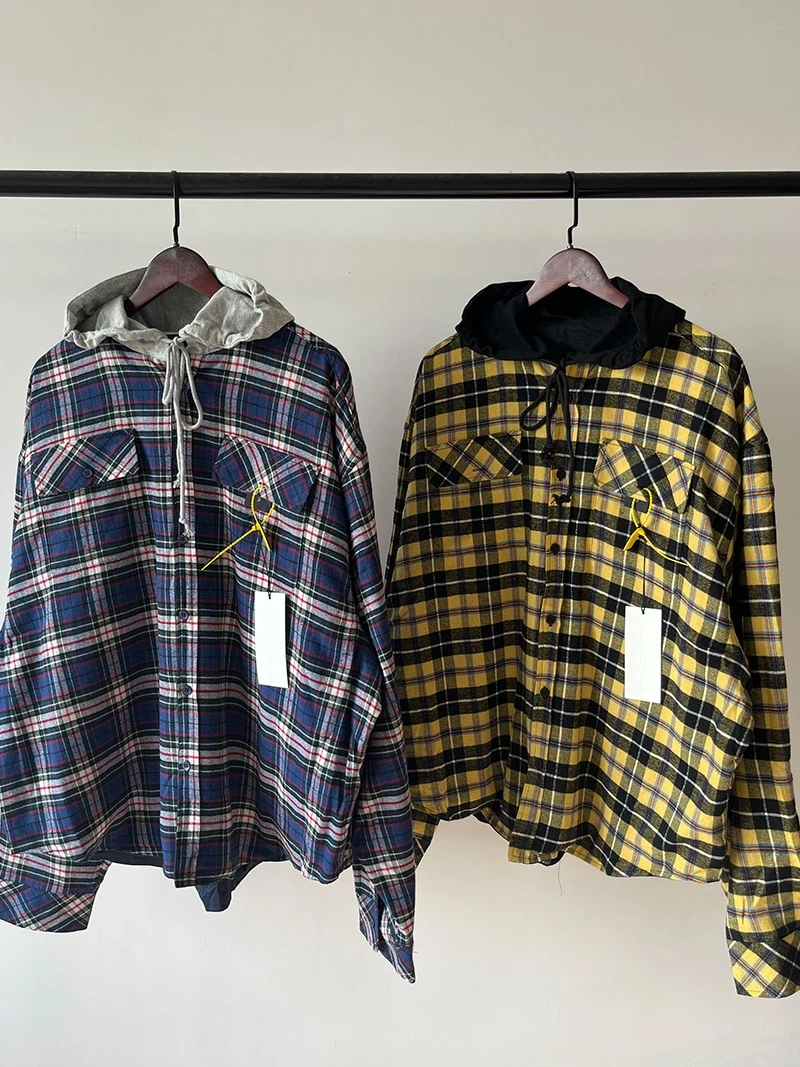 

AILZ PROJECT Plaid irt Hooded Jaet Men's Women's Double-Sided Wear Loose Fit Long Sve Autumn Faion Brand