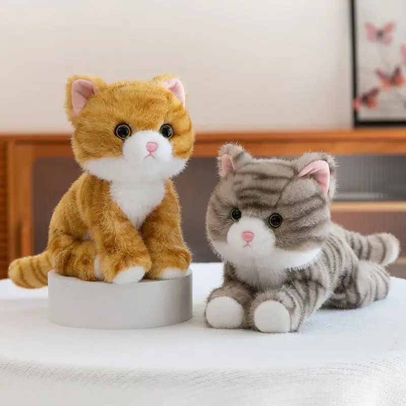 ตุ๊กตาแมวเหมียวเหมือนจริง ลายเส้นแมวดำ พร้อมดอกไม้สามดอก ของขวัญวันเกิดสำหรับเด็กผู้หญิง