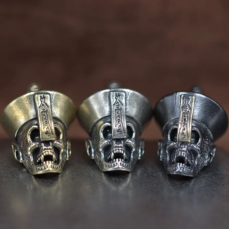 Chinese Zombie Head Sculpture Brass Knife Beads Skull DIY EDC Outdoor Paracord Lanyard Pendants Punk Umbrella Rope Accessories