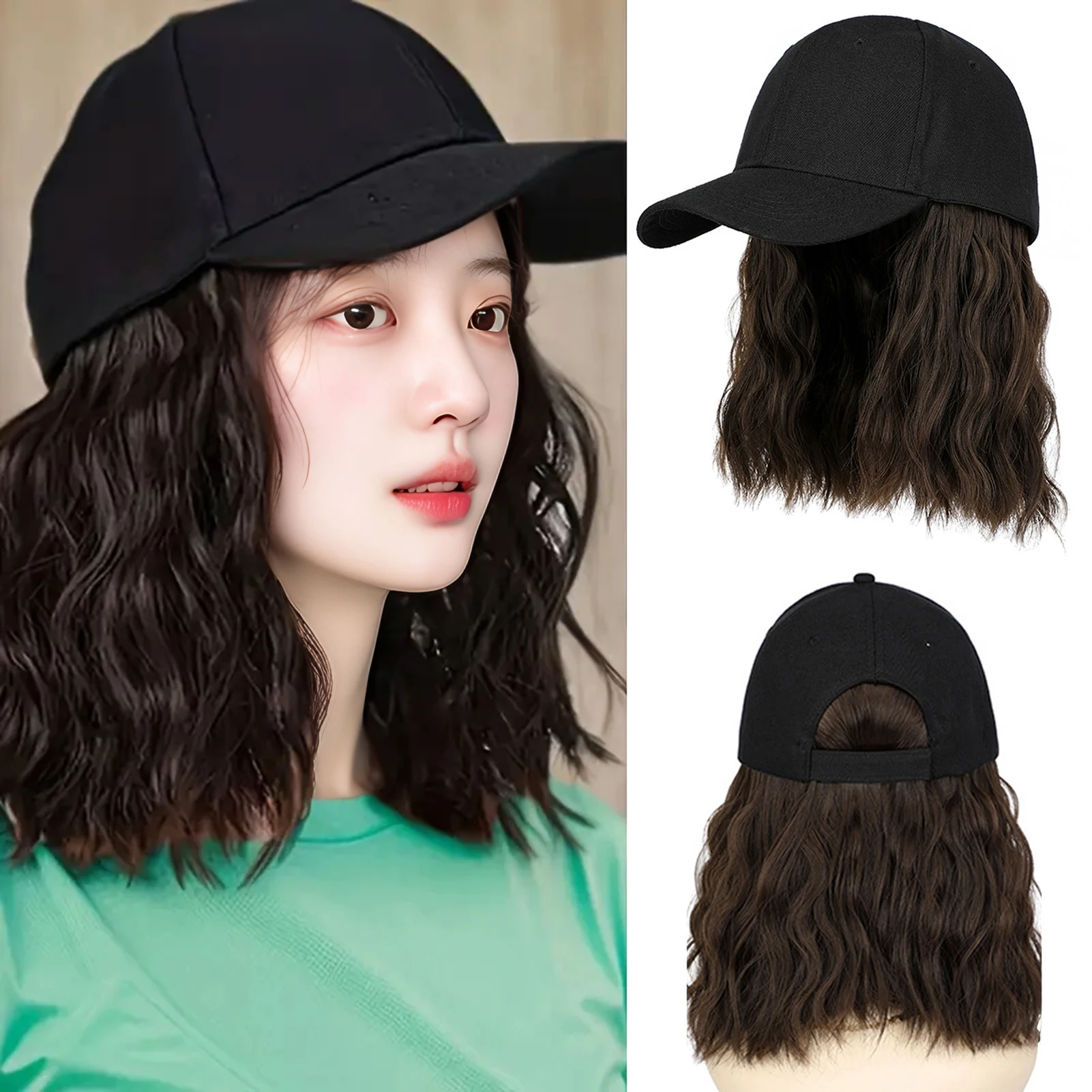 Baseball Cap Wig Natural Looking Short Curly Hair for Women Daily Wear Party Breathable Synthetic Wigs Hats Fashion