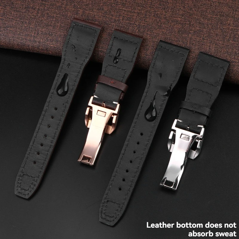 dla IWC Big pilot Spitfire fighter Little Prince Mark 18 pierwsza warstwa skóry bydlęcej z gwoździami męska bransoletka na rękę 21 22mm