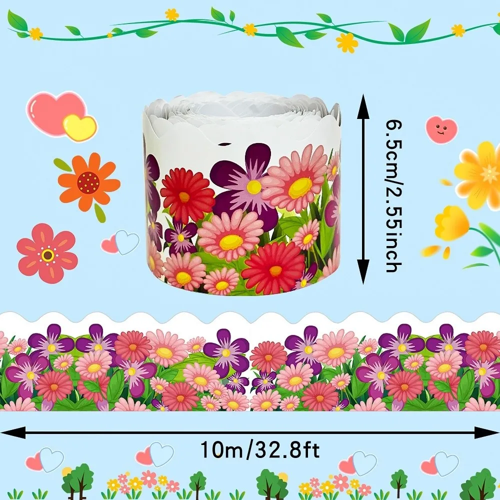 Floral Pattern Paper Border Strips Decorative Trim Colorful Iridescent Decorative Paper Borders Non-Adhesive