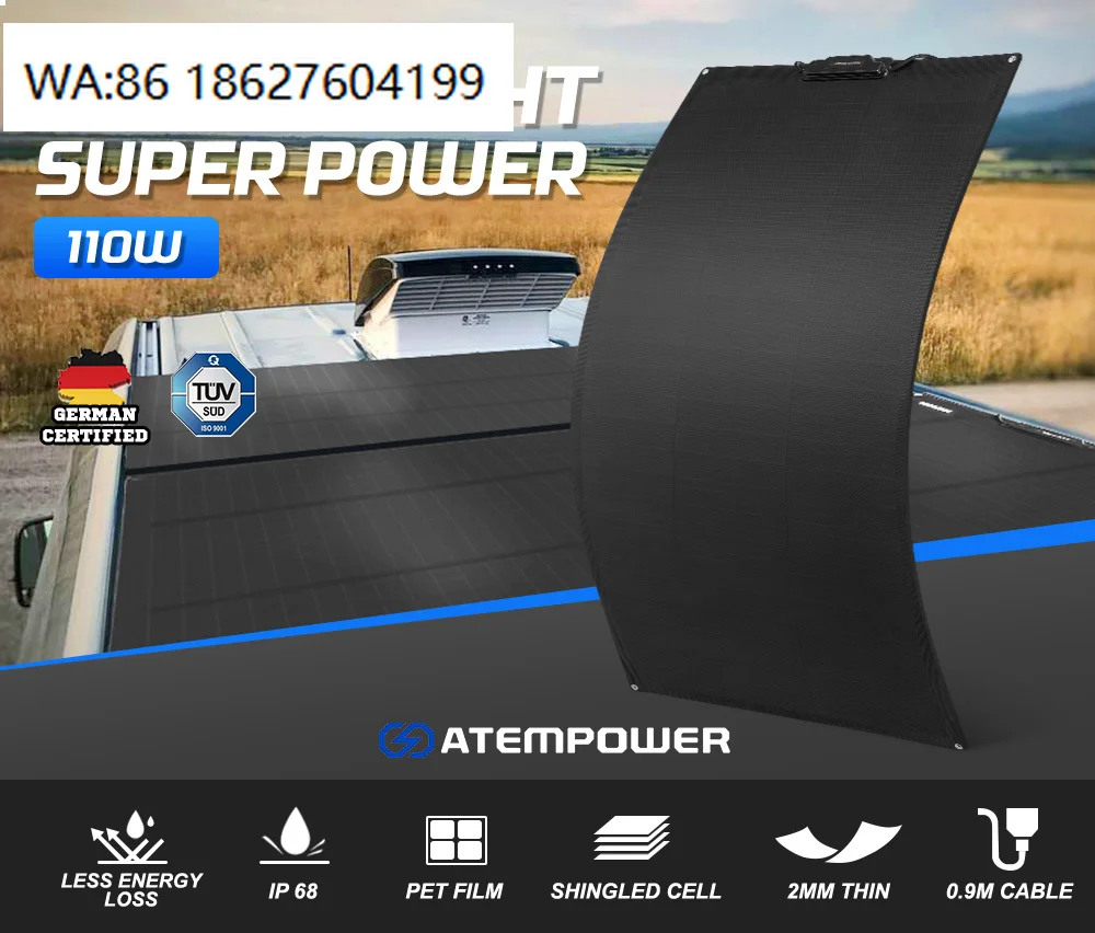 110W IP68 ETFE Solar Panel, Ultrathin Flexible Module 4x4 Camping Boat Car Off Grid Power Supply
