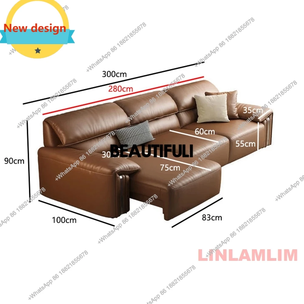 

C139 Modern Convertible Genuine Leather Sofa Bed – Multi-functional Electric Sleeper Couch with Adjustable Seats & Wide Chaise L