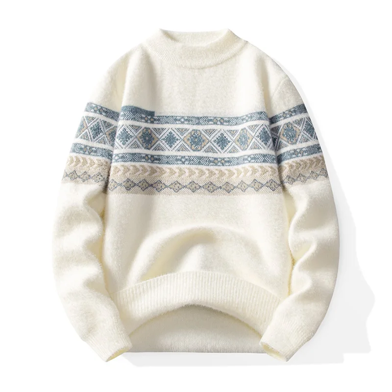 

Men's round Ne Knitted Sweater 2024 New Autumn Faion Brand Color Blo Vintage Warm Casual Base Layer irt JXAETE