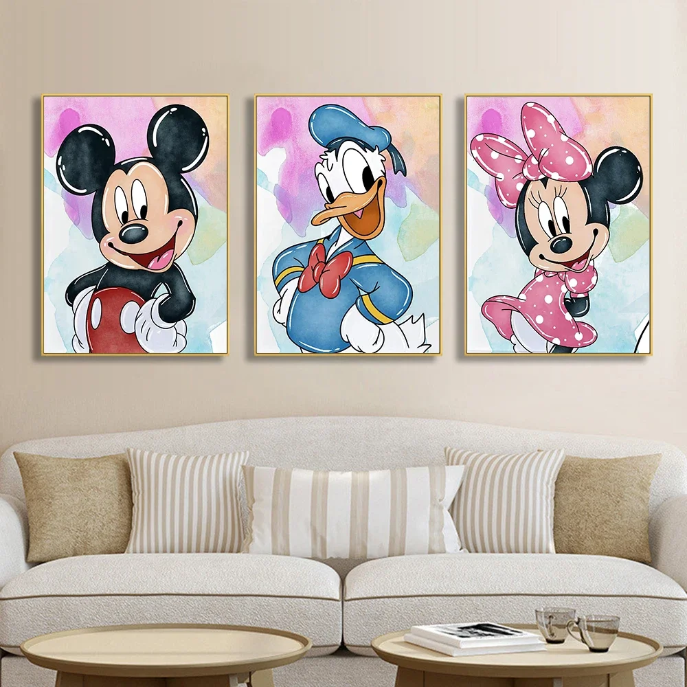 Arte de pared de habitación de bebé de Disney, pintura en lienzo de Mickey Mouse, Pato Donald y Minnie, póster artístico impreso, decoración de habitación de bebé Ho
