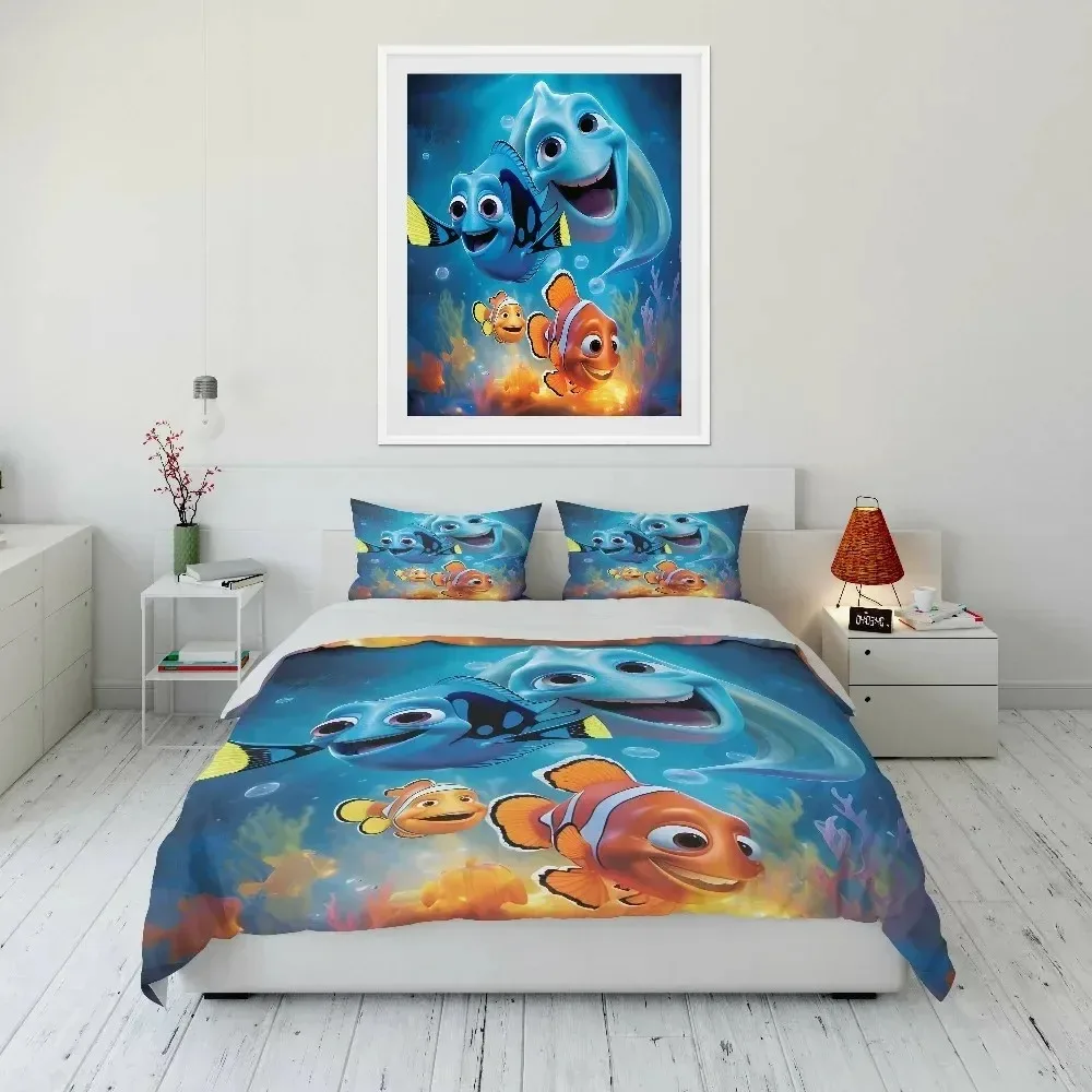 Finding Nemo duvet cover pillowcase queen size double bed, disney home room bedroom bedding set boy girls ocean duvet cover gift