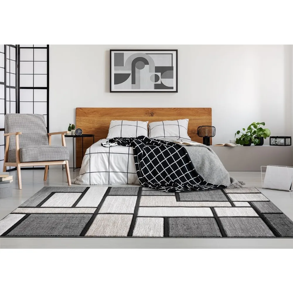 سجادة منطقة بوليستر تجريدية معاصرة، 8 × 10 للمنزل والمكتب، تصميم عصري نابض بالحياة، سجادة غرفة معيشة متينة غير باهتة