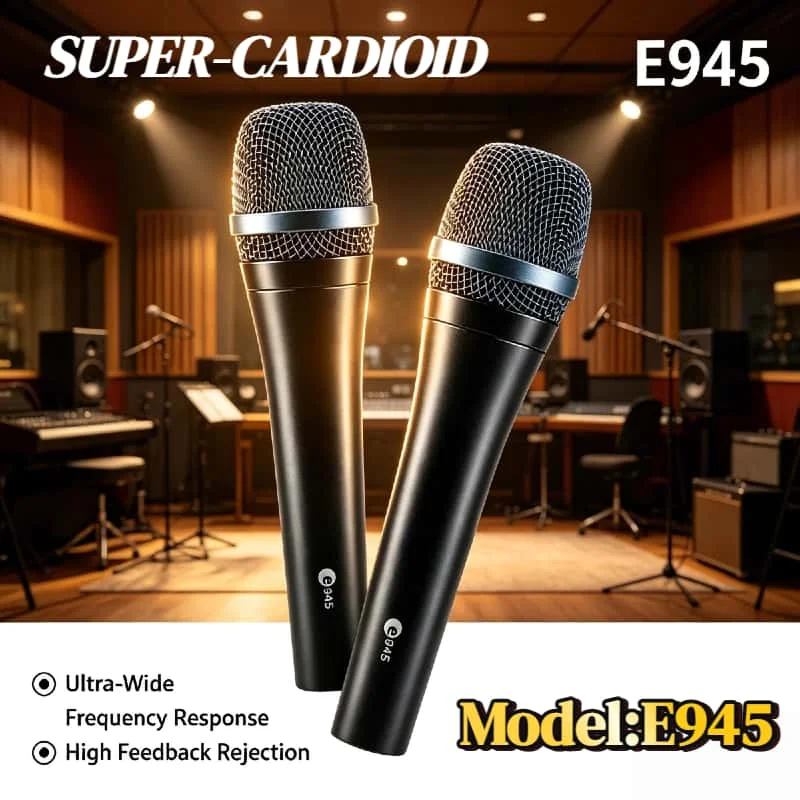 

Динамические микрофоны E945, двойной комплект, суперкардиоидные, проводные, для живого вокала, 2 шт. в наборе, профессиональные для сцены, версия 2026