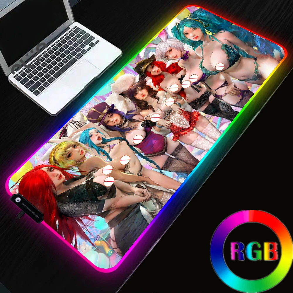 

League of Legends Sexy Mousepad Sexy Naked Girl Big Ass Big Tits Gaming Mouse Pad RGB LED Gamer Mat Computer Deskmat XXL 90x40cm