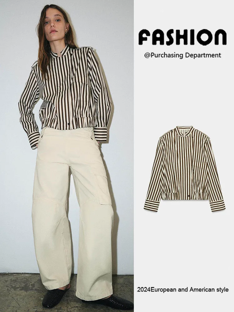 เสื้อแจ็คเก็ตสไตล์นักบินลายทางลำลองสำหรับผู้หญิง ฤดูใบไม้ผลิ 2026 รุ่นใหม่ล่าสุด สไตล์อเนกประสงค์ เสื้อคลุมแฟชั่นสไตล์ยุโรป