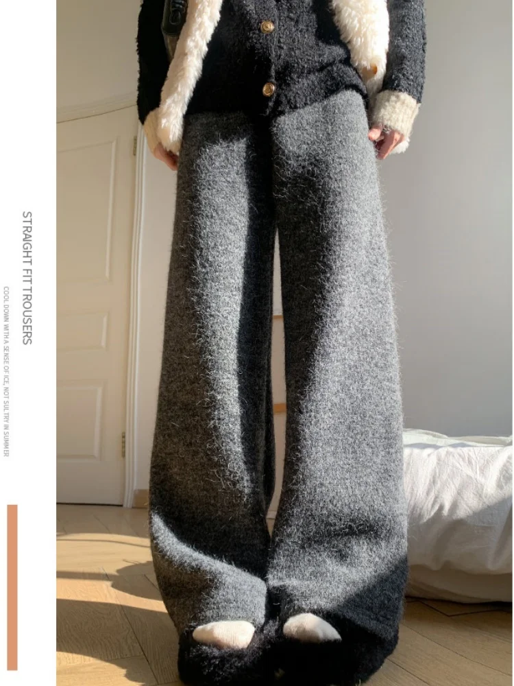 Nuovo autunno inverno edizione stretta casual allentato con pantaloni dimagranti spessi pantaloni da pavimento in lana da donna