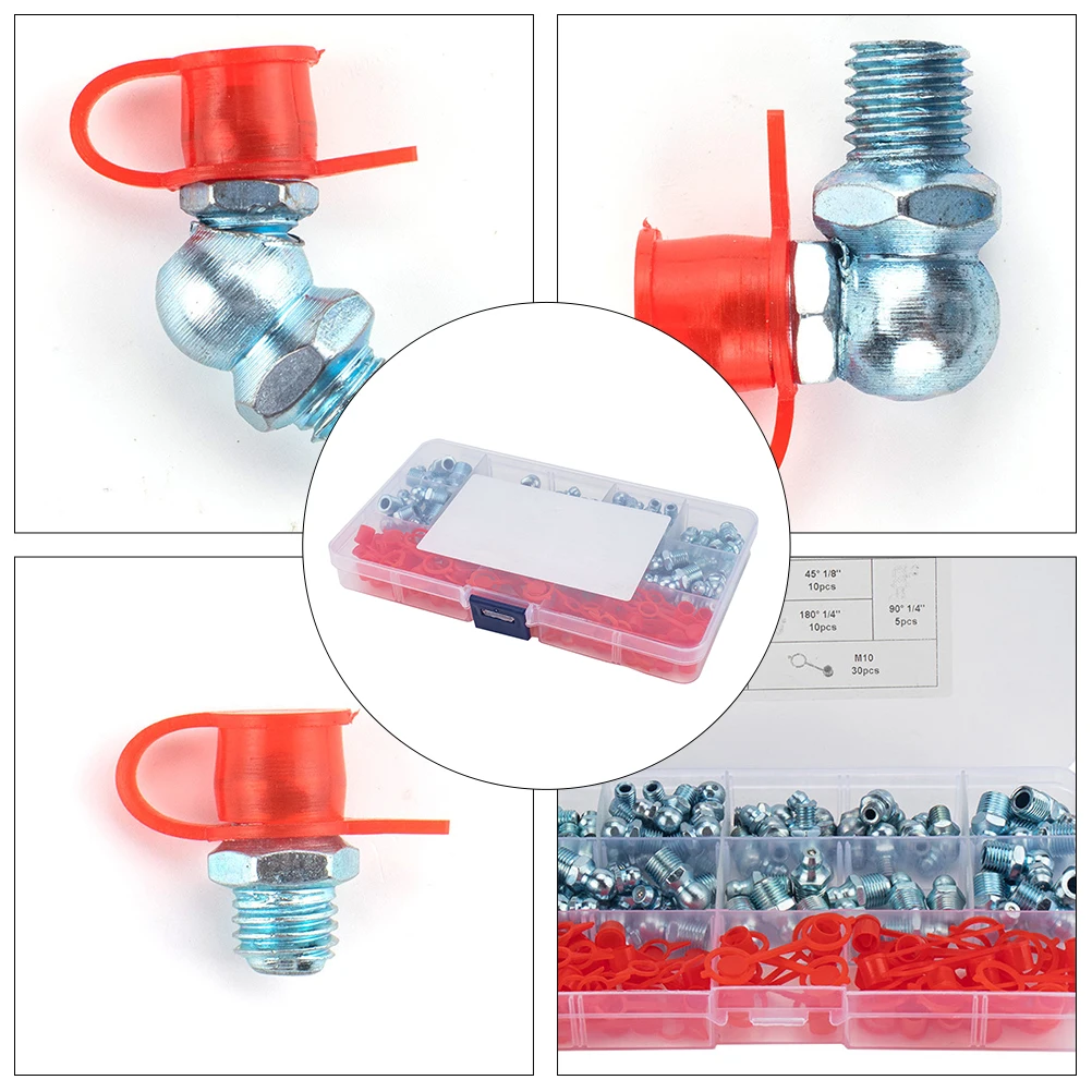 

120pcs Grease Dust-proof Cap Zerk Nipples Fitting Assortment Iron Material Hydraulic Zerk Nozzle Engine Parts