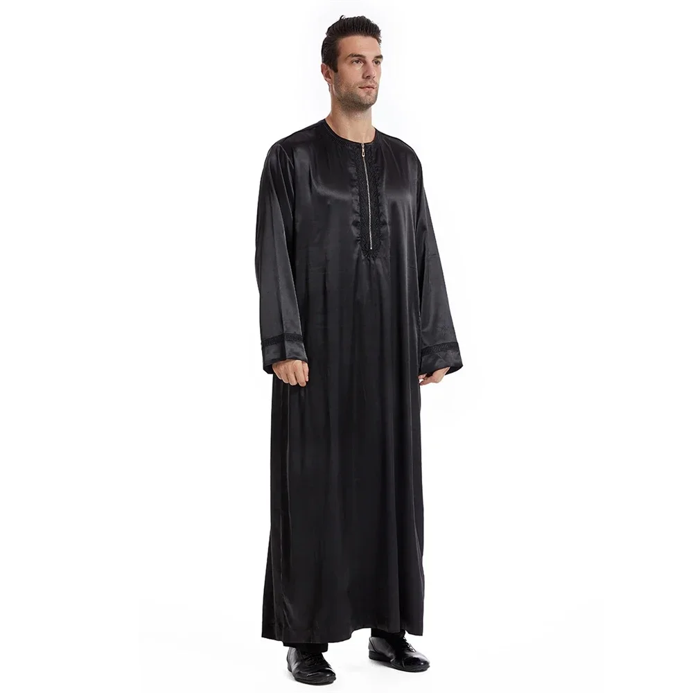 Saudi Arabic Men's Robe Zipper Front Maxi Dress Ramadan Eid Islamic Clothing Muslim Men Abayas Abaya Kaftan Dubai Jubba Thobe