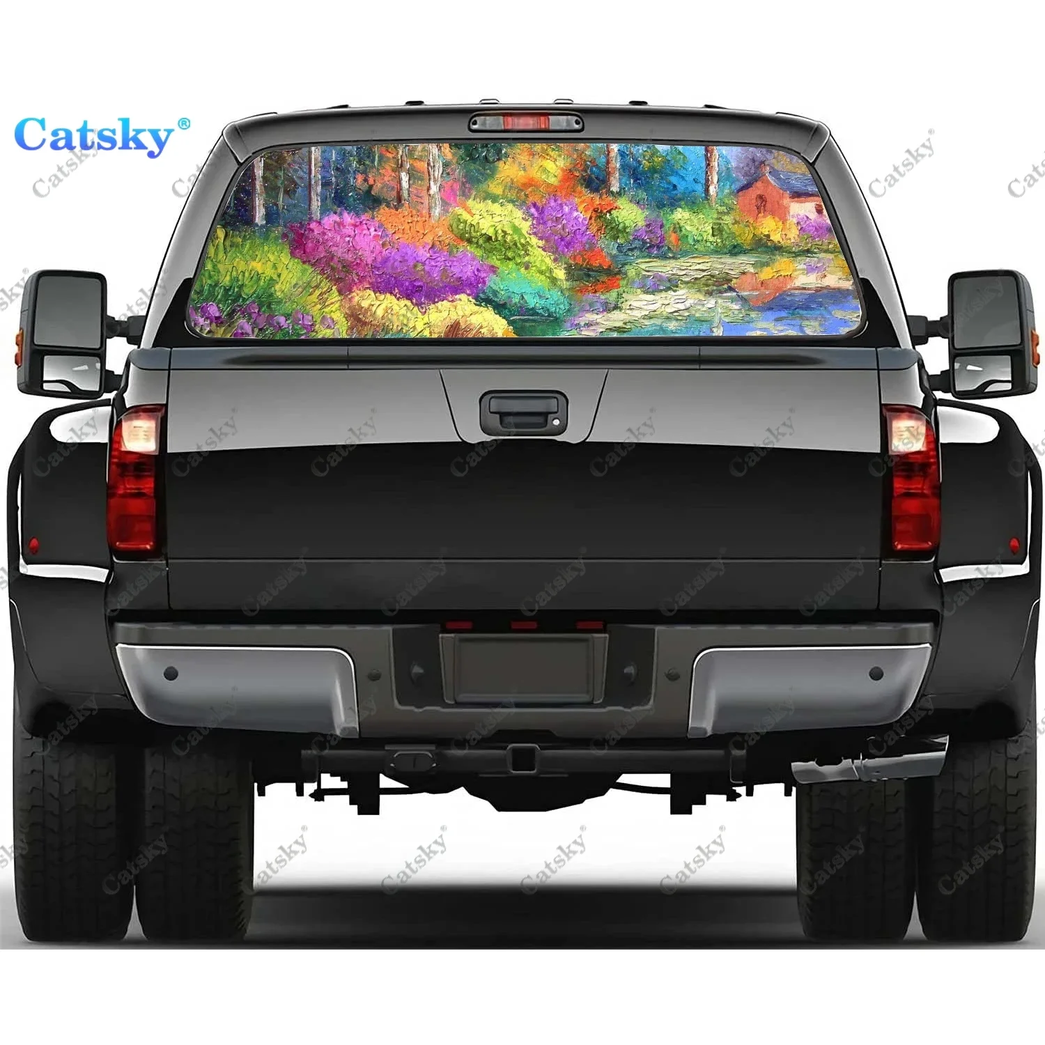 

Artistic Painting Flower Car Rear Windshield Sticker Truck Rear Window See Through Perforated Back Window Vinyl Decal Decoration