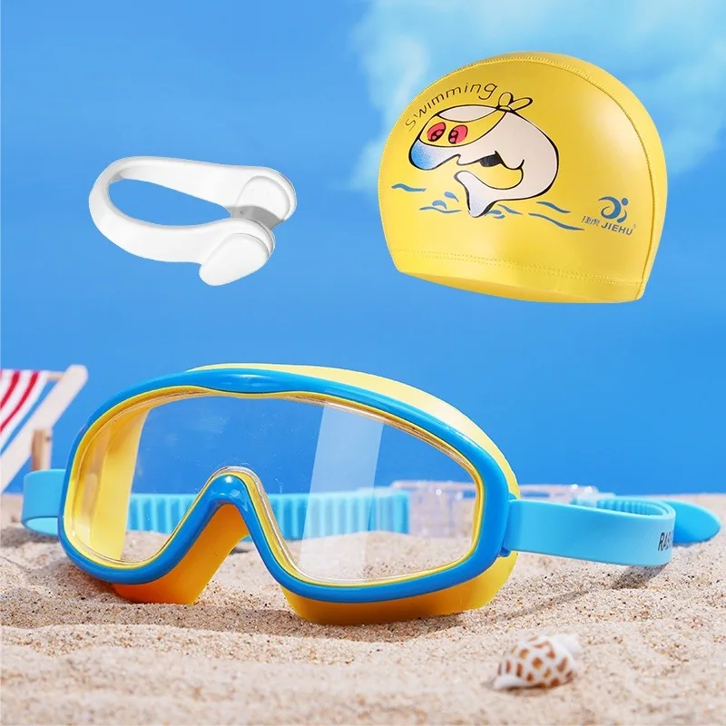 Wasserdichte große Rahmen Kinder Schwimm brille Set Anti-Fog HD Kinder Schwimm brille Set