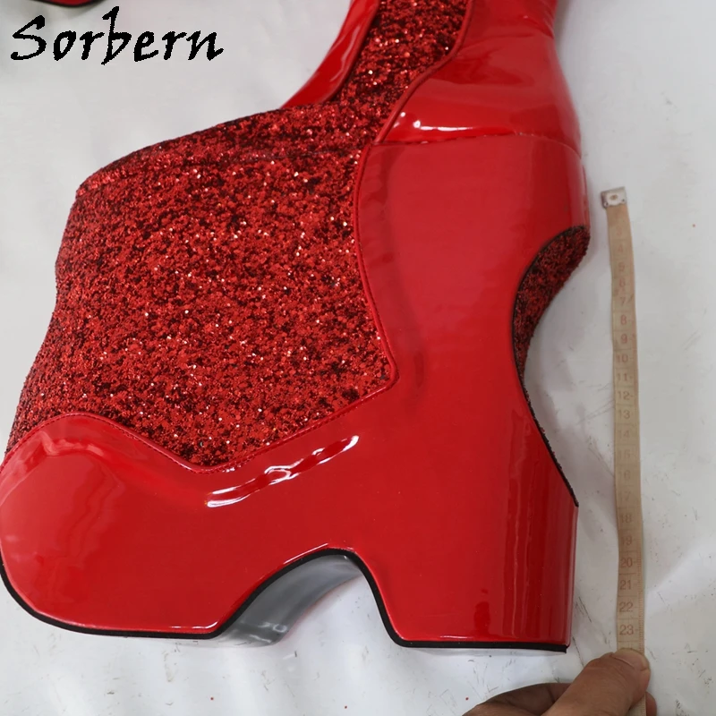 Sorbern Red Drag Queen Over The Knee Boots Women Wedges Thick Platform Fetish Boots Taking Photos Styles Boots