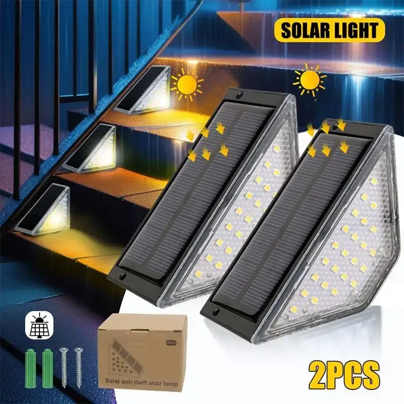 Outdoor solar stairs lights, warm white RGB triangle, IP67 waterproof, automatic on decoration, deck lights, party o yard