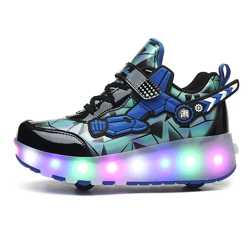 High Quality Skate Shoes for Kids Fashion LED Light Luminous Sneakers Children Two Wheels Shoes for Boys Girls with USB Charging