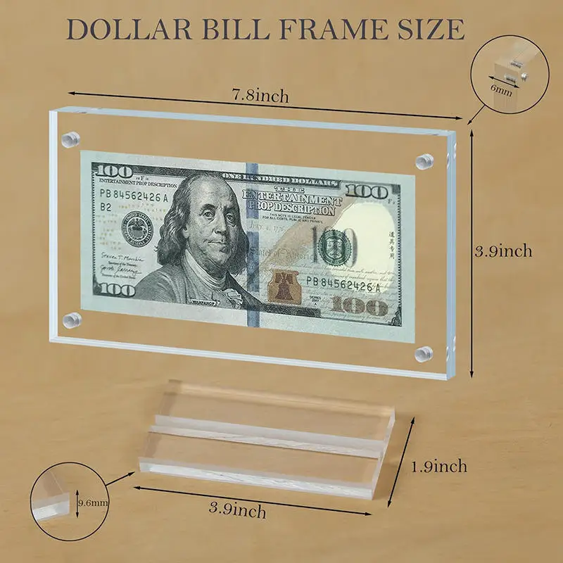 Portable Storage Box Transparent Paper Money Display Frame Household Banknote Collection Bracket Photo Frame Display With Base