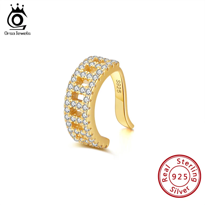 

ORSA JEWELS Fashion 925 Sterling Silver C Type Zircon Clip Earrings Punk Rock Rhinestone No Clip Ear Women&Girl Jewelry CL01