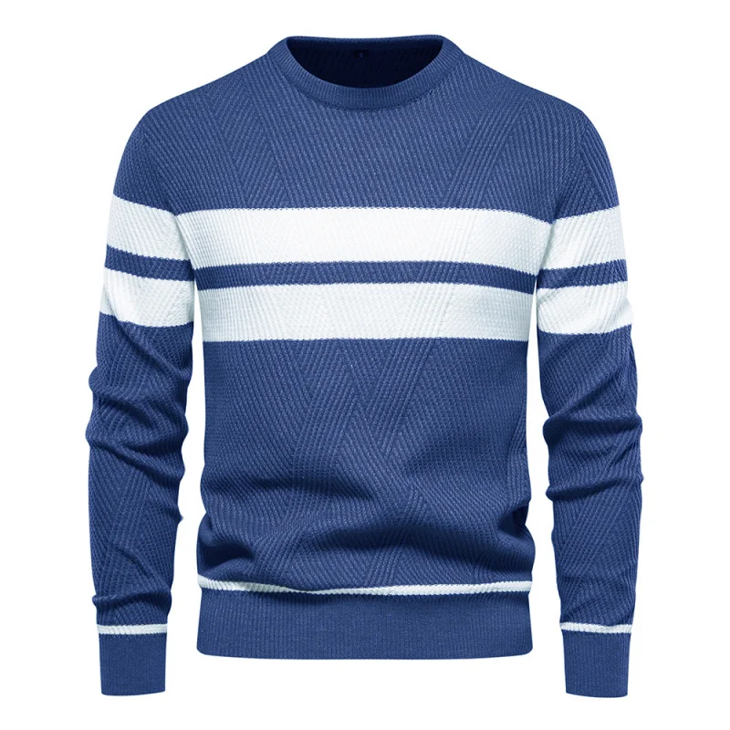 GIOIOMen's Sweater，Autumn European and American New Color-Block Crew Neck Knitwear，Fashion All-Matching Casual Bottoming Shirt