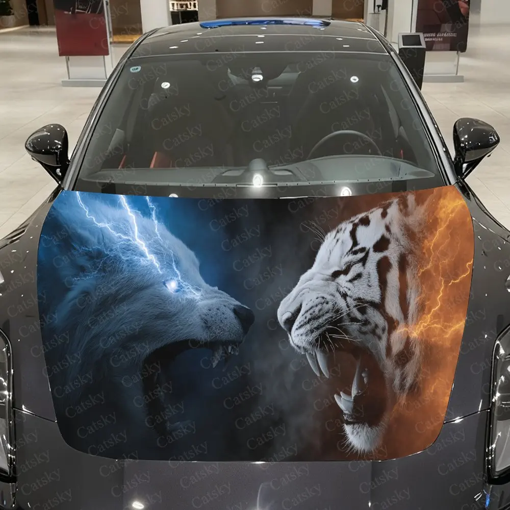 Lightning Wolf Tiger Car Cover Decal, Auto Hood Sticker, Waterproof and Self-adhesive Auto Vinyl Wraps, Cool Car Exterior Decora